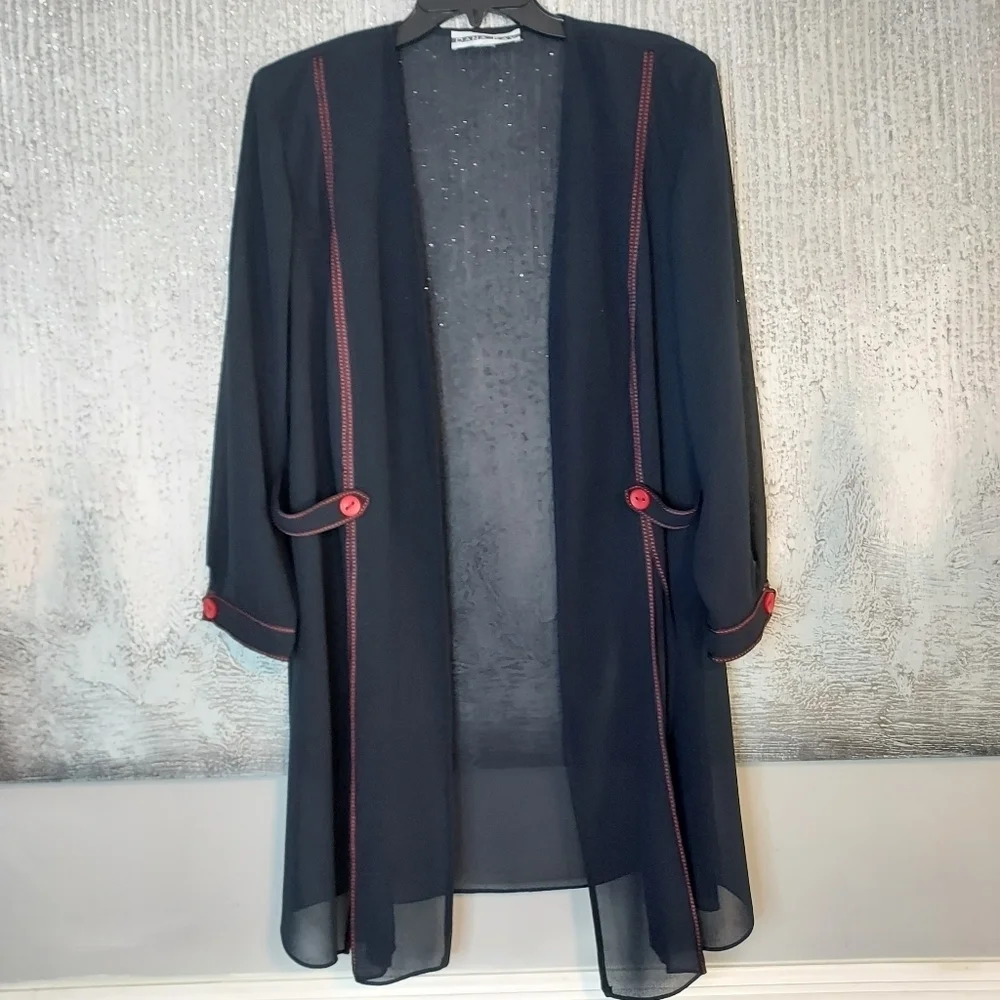 Dana Kay Sheer navy blue with red stiching  Cardigan/jacket